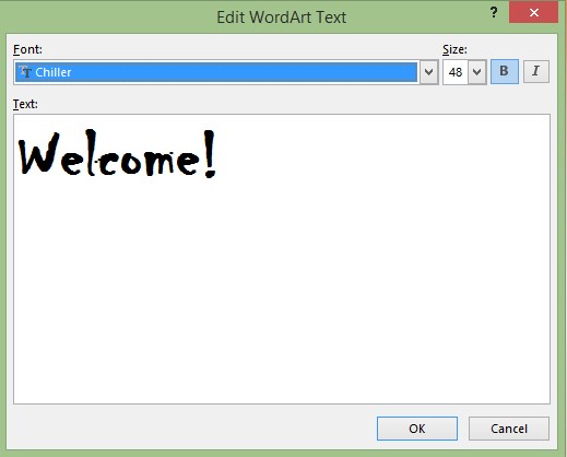 WordArt text window