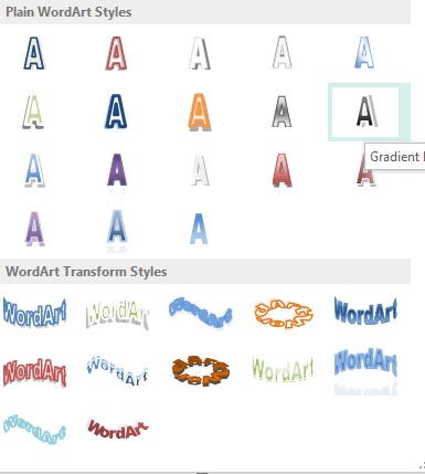 additional Word Art options