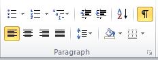 Paragraph group on ribbon screenshot