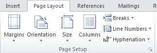 Page Setup buttons on ribbon screenshot