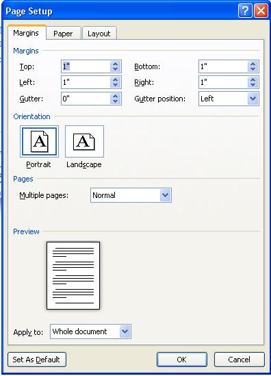 Page setup dialog box screenshot