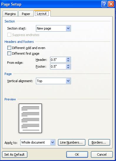 Layout tab dialog box screenshot