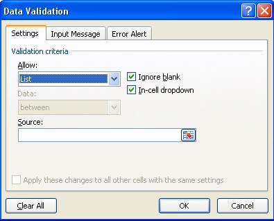 Data Validation dialog box