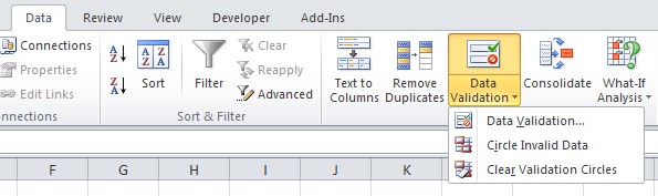 Data Validation on ribbon