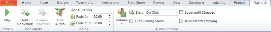 Playback ribbon screenshot