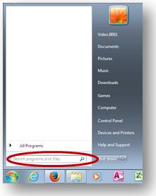 screenshot of search bar on Windows 7 Start Menu