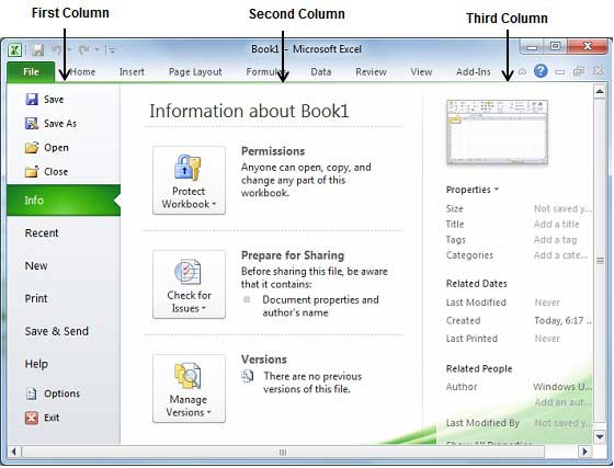 Excel Backstage View 2