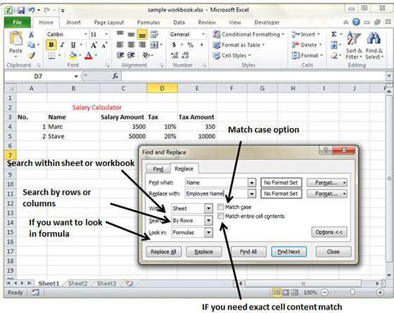 Various Find options in Excel