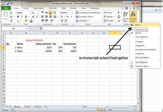 Find option in MS Excel