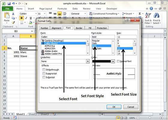 Set Font from Format cells