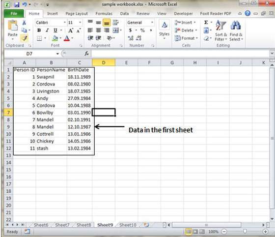 Data in First Sheet