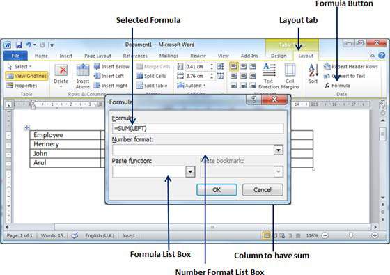 Formula Dialog Box