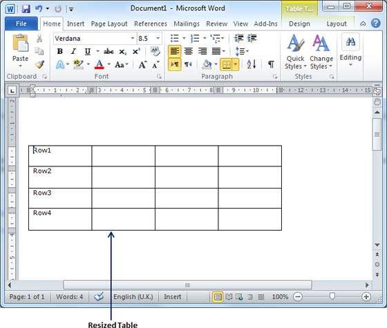 Resized Table