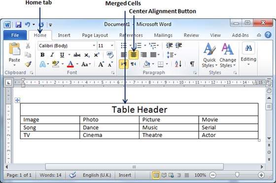 Table Header