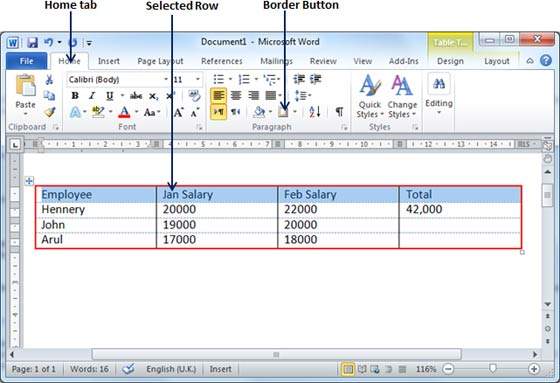 Selected Table Row