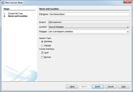 New Session Bean Wizard