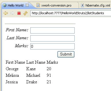 Struts and Hibernate Result