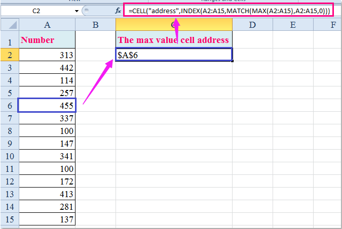 doc find cell address min max 2