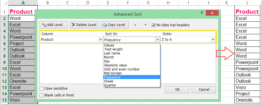 doc sort by frequency