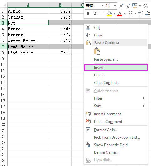 doc insert row based on value 7