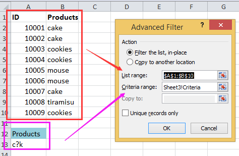 doc filter by criteria wildcard 10