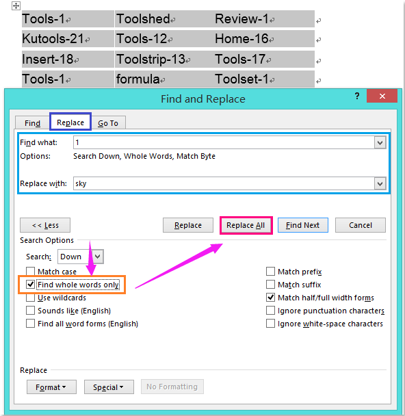 doc replace exact match 8