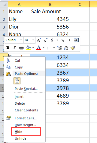 doc hide rows based on value 10