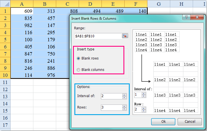 doc insert rows at intervals 6