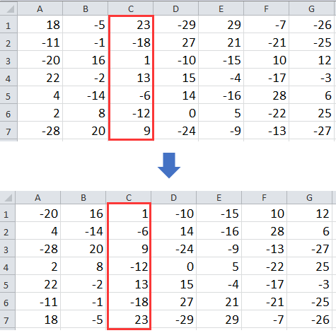 doc sort column keep intact row 7