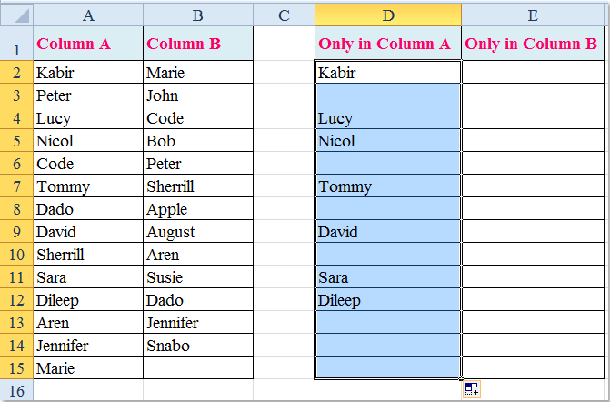 doc compare and list unique 3