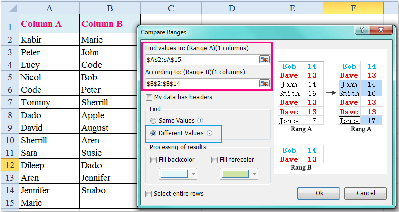 doc compare and list unique 5