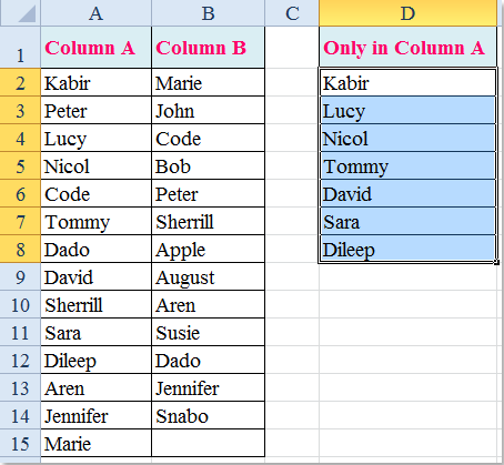 doc compare and list unique 10