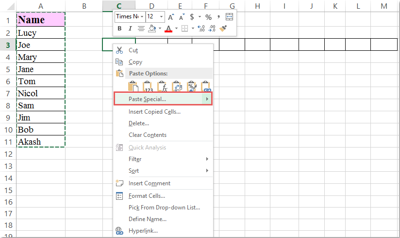 doc move cells horizontal 5