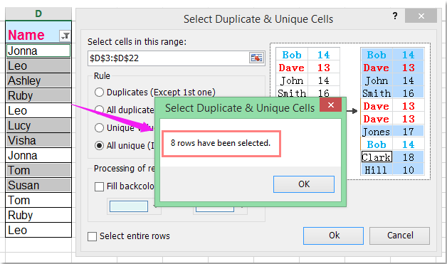 doc count uniques filtered list 5