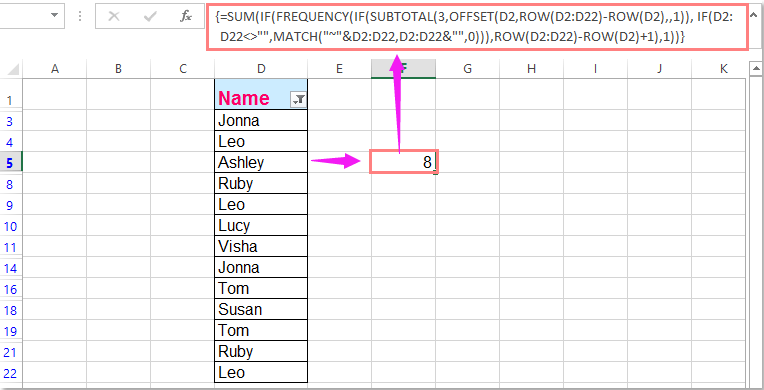 doc count uniques filtered list 1