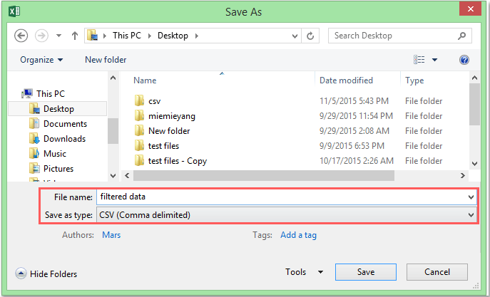 doc save filtered data as csv 3