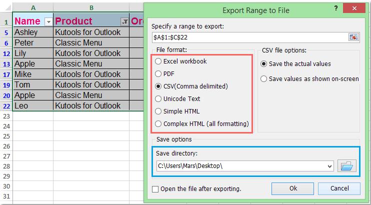 doc save filtered data as csv 9