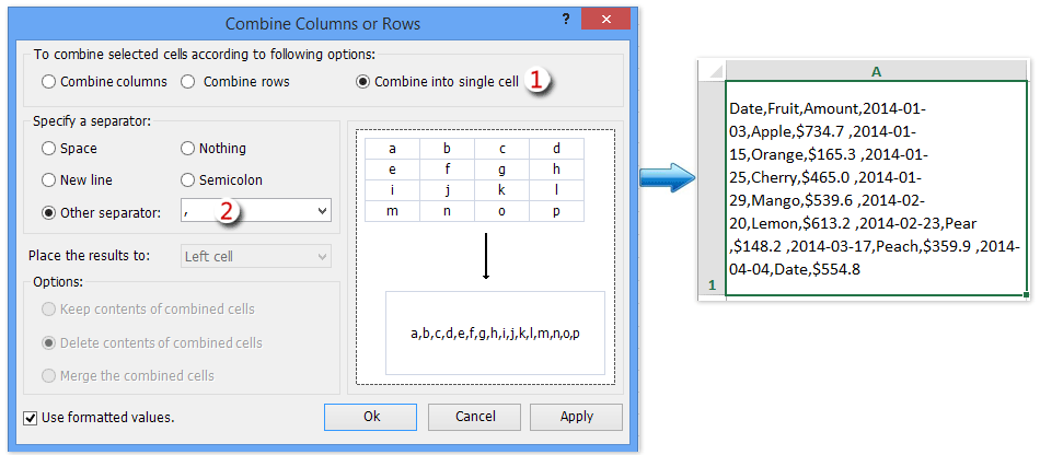 doc concatenate range with comma space linebreak 9