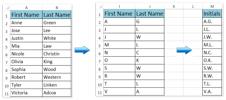 doc concatenate first letter initials 8