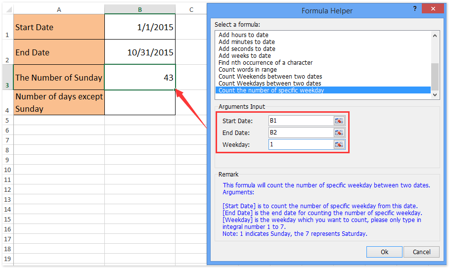 doc count days except sunday weekends 5