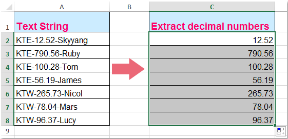 doc extract decimal numbers 2