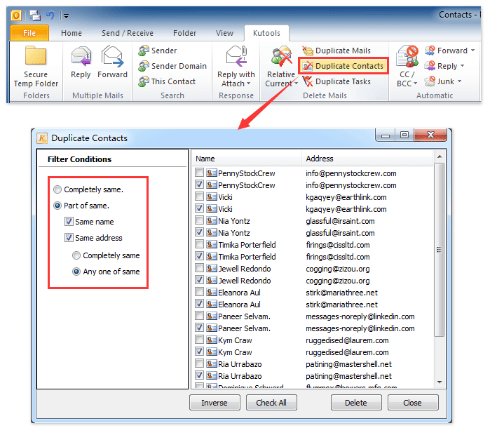 ad outlook delete duplicate contacts 1