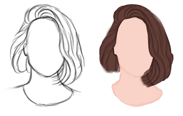 Draw the Sketch and Paint Base Colors for Short Straight Hair