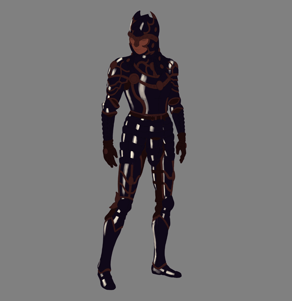 female warrior painting armor shine stripes