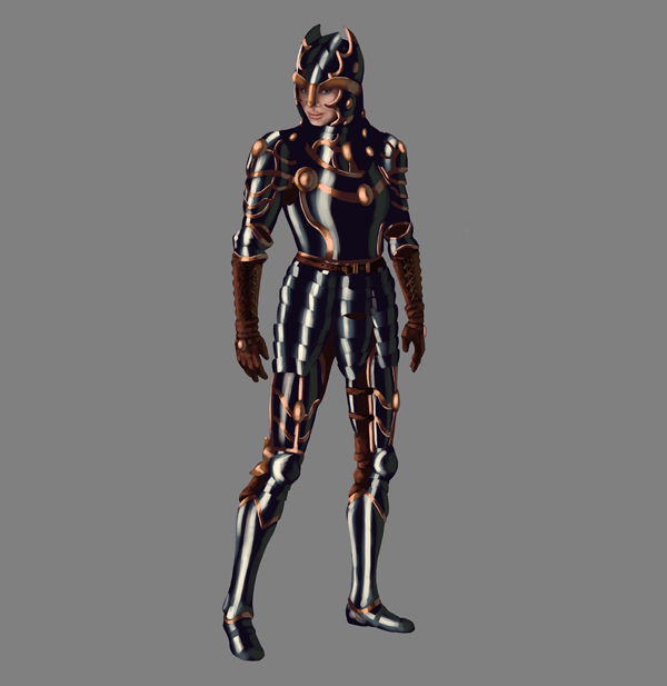 female warrior painting armor texture leather