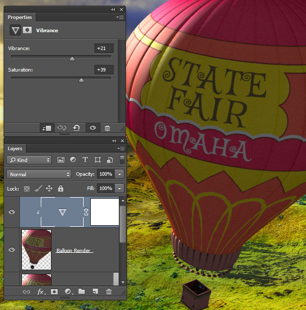 Enhance the balloon colors with a Vibrance adjustment layer