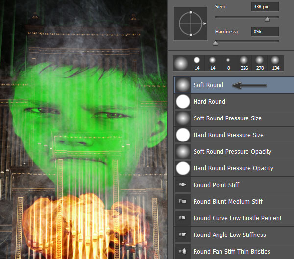 Use a soft round brush to remove the hard lines