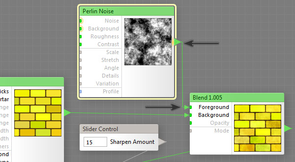 Map the Perlin Noise to the Foreground of the Blend node