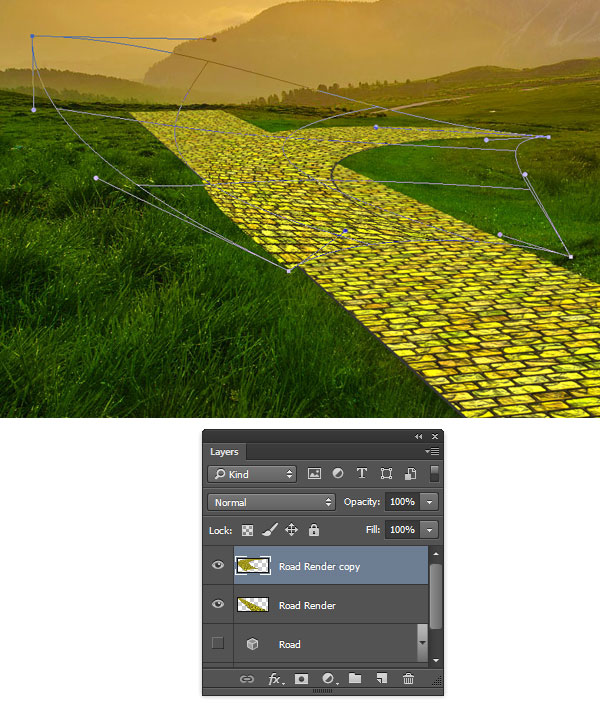 Edit a copy of the road layer to fit around the curve