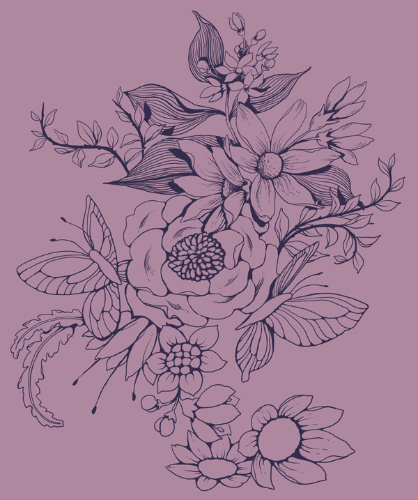 Make a floral pattern for fabric in PS - finished linework